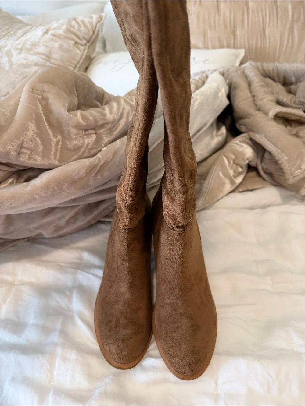 NEW Over-the-Knee Suede Boot in Warm Brown — Women's Block Heel Knee Boot